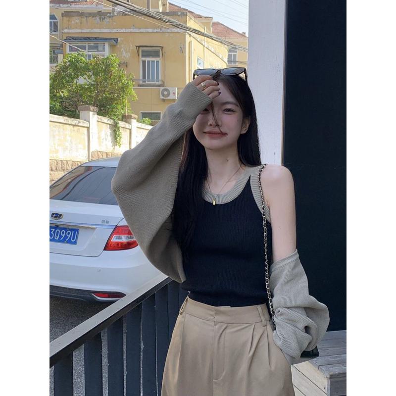 E’nes 🇰🇷 가을 신 상품 du melo 撞色背心長袖外搭針織套-細節圖3