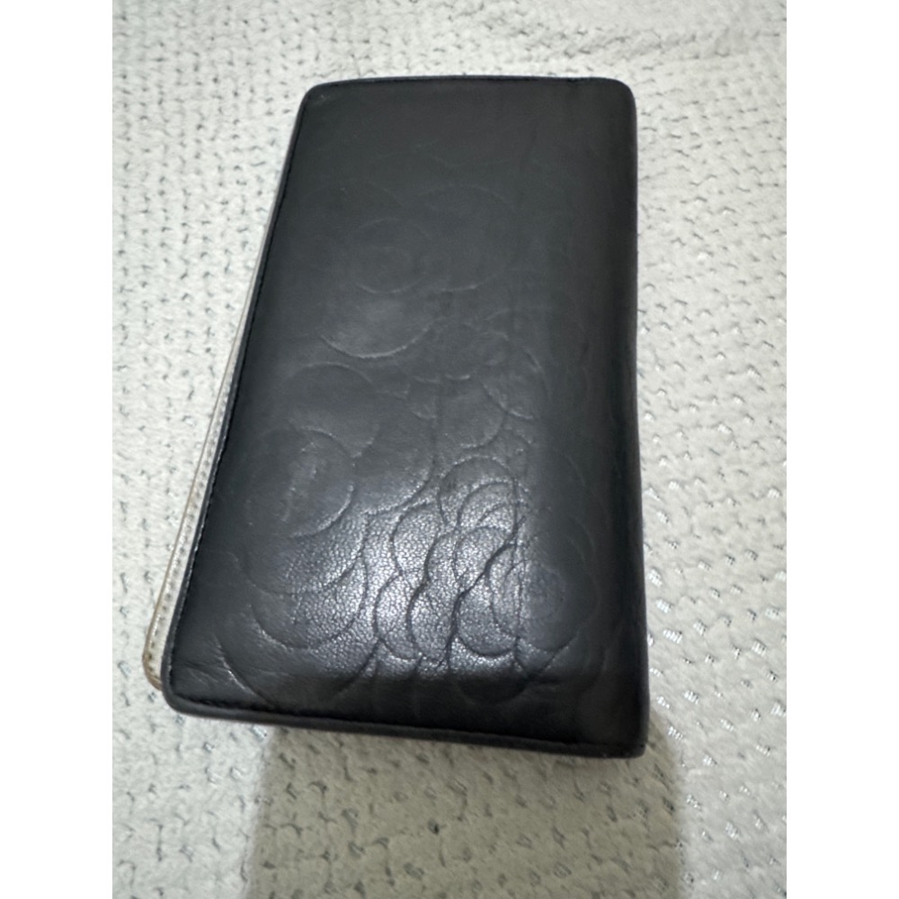 中古二手Chanel黑色山茶花皮革銀錢包手拿袋長夾卡套-細節圖2