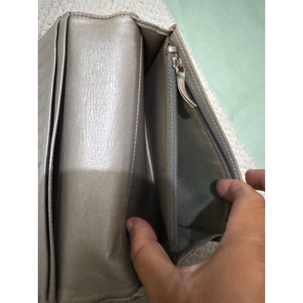 中古二手Chanel黑色山茶花皮革銀錢包手拿袋長夾卡套-細節圖4
