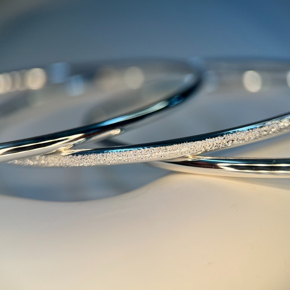 DUDOJIU♡｜💎S925銀 三環素面噴砂銀手環 60mm 純銀 銀飾品-細節圖2