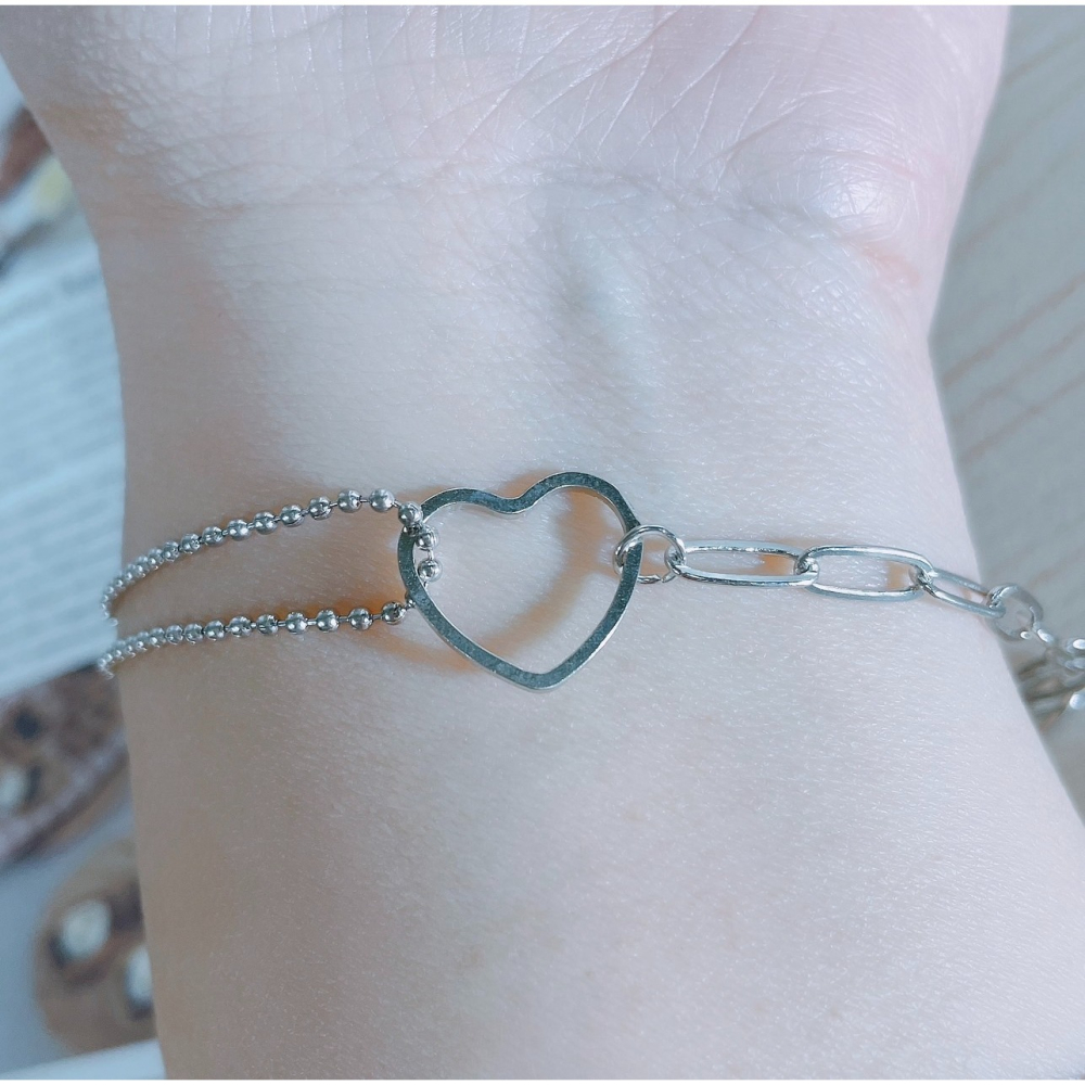 DUDOJIU♡｜💎S925銀 ins小眾設計愛心鏈條圓珠手鍊 純銀 銀飾品 【適合手圍偏小的人】-細節圖2