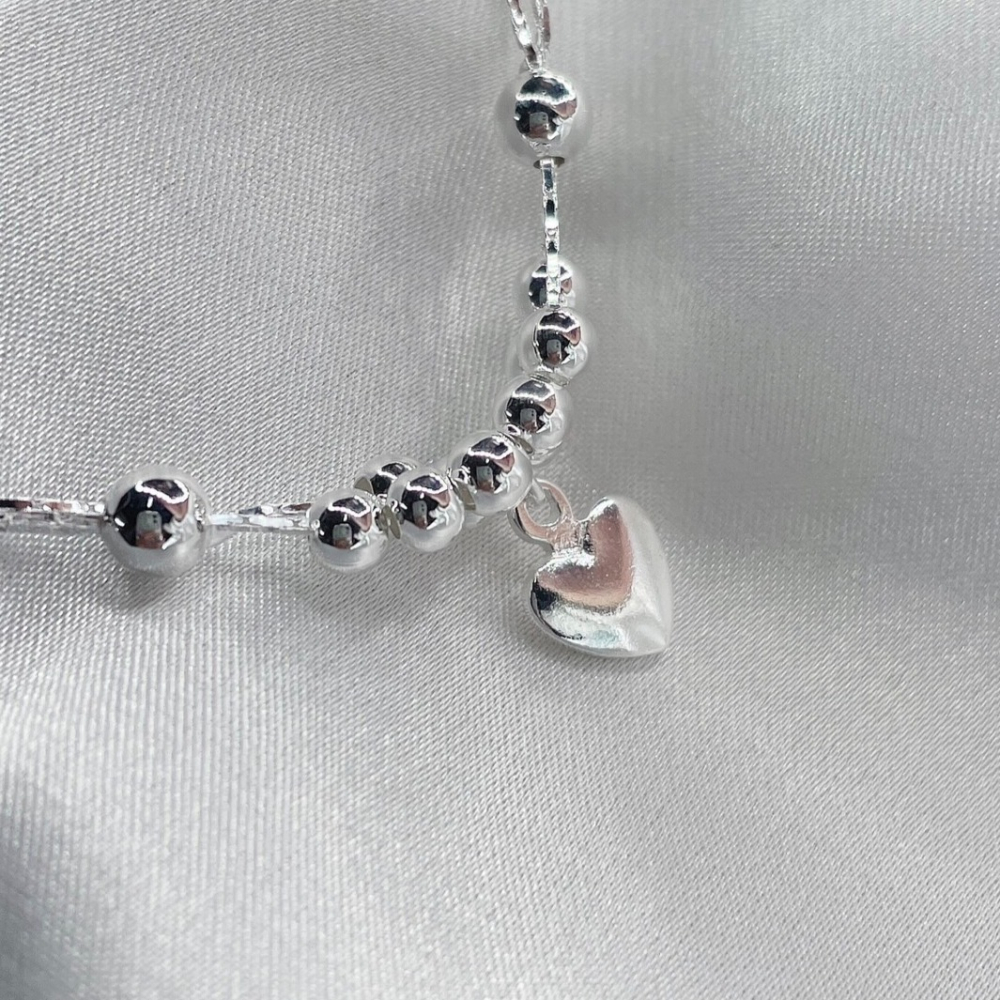 DUDOJIU♡｜💎S925銀 韓版雙層圓珠愛心手鍊｜腳鍊 純銀 銀飾品-細節圖2