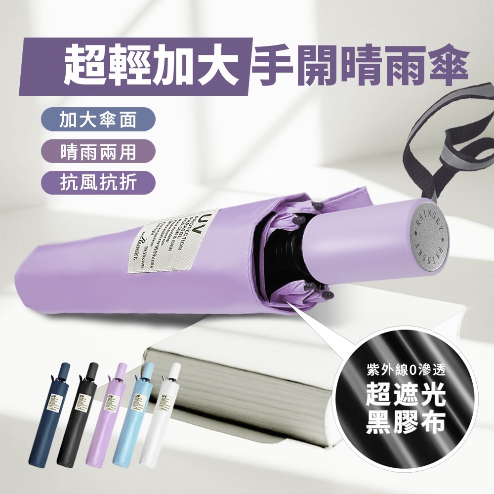 【傘亮亮雨傘】RainSky超輕量加大手開黑膠摺疊傘 雨傘陽傘自動傘防風傘抗UV傘 超輕 超輕量-規格圖7