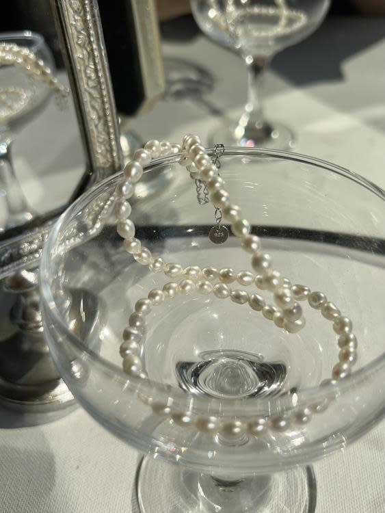 天然碎銀子強光巴洛克珍珠項鍊925純銀簡約高級感鎖骨鍊女-細節圖2