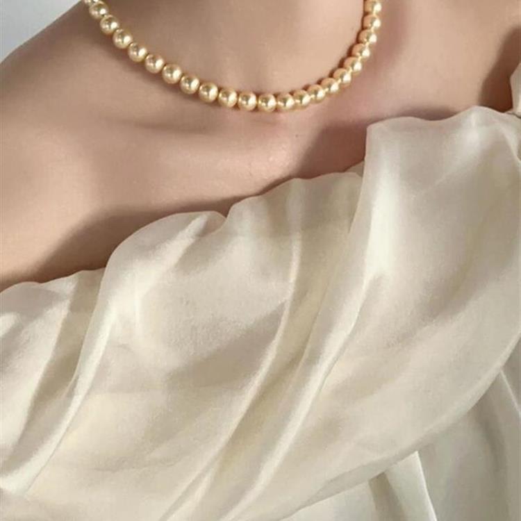 巴黎 小米粒金色珍珠項鍊女高級精致法式設計氣質簡約鎖骨鍊潮-細節圖2