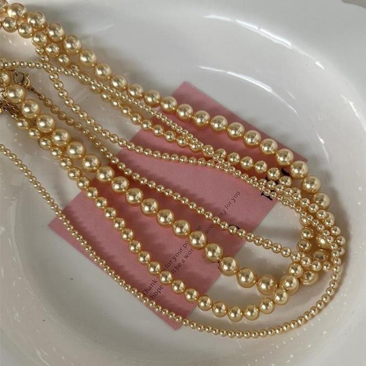 巴黎 小米粒金色珍珠項鍊女高級精致法式設計氣質簡約鎖骨鍊潮-細節圖3