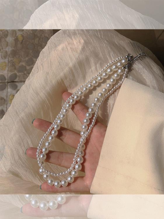 復古宮廷風雙層珍珠項鍊高級百搭香港頸鍊choker項圈鎖骨鍊-細節圖2