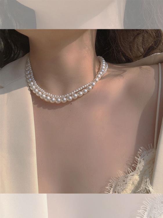 復古宮廷風雙層珍珠項鍊高級百搭香港頸鍊choker項圈鎖骨鍊-細節圖3