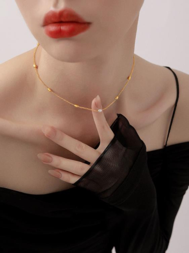 簡約小米粒珍珠項鍊女小眾設計鍍18k金高級鎖骨頸鍊疊戴配飾