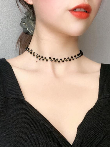 黑色鋯石頸鍊新款潮韓國氣質頸帶項鍊女夏網紅高級感鎖骨鍊