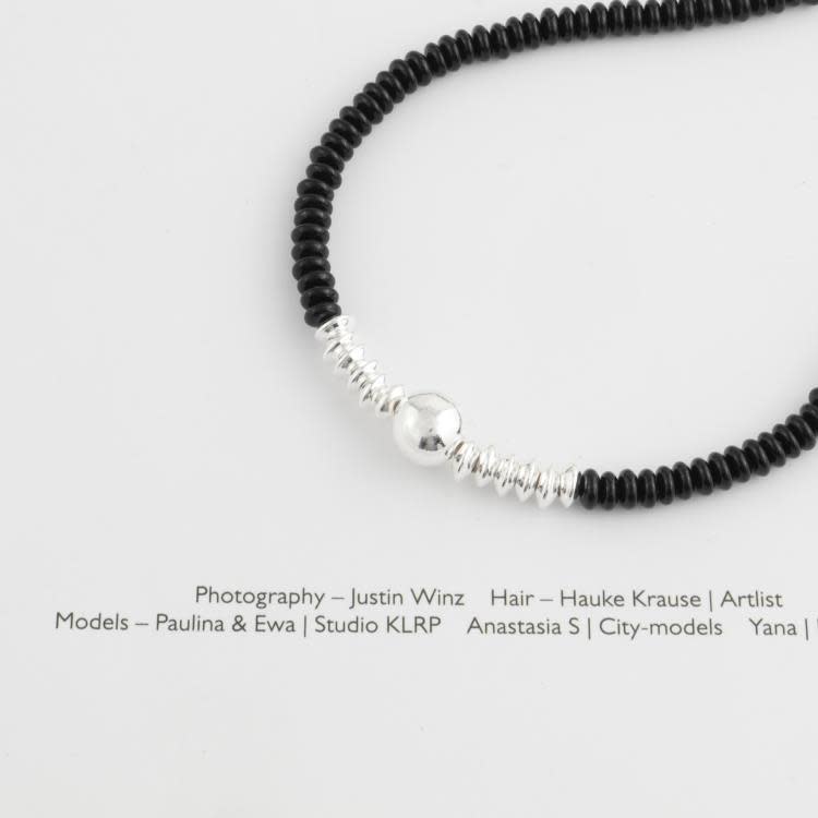 韓國s925純銀項鍊女輕奢高級設計感黑瑪瑙算盤轉運珠鎖骨鍊-細節圖3