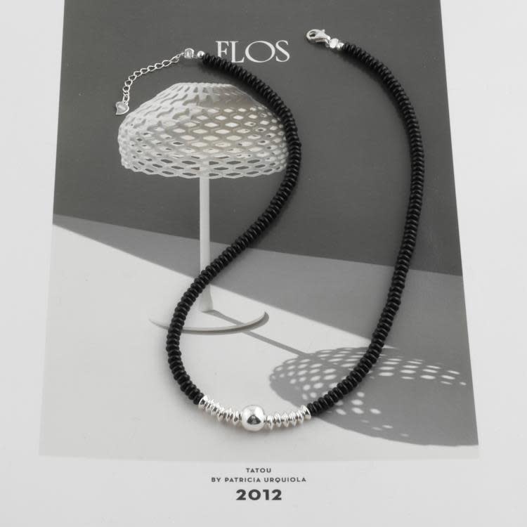 韓國s925純銀項鍊女輕奢高級設計感黑瑪瑙算盤轉運珠鎖骨鍊-細節圖4