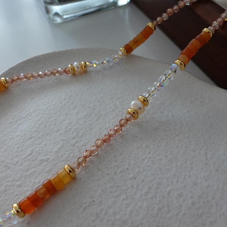 珍珠項鍊紅色天然石串珠頸鍊女新款爆款氣質復古高級感鎖骨鍊-細節圖3