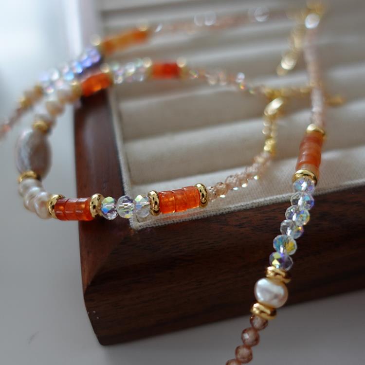 珍珠項鍊紅色天然石串珠頸鍊女新款爆款氣質復古高級感鎖骨鍊-細節圖4