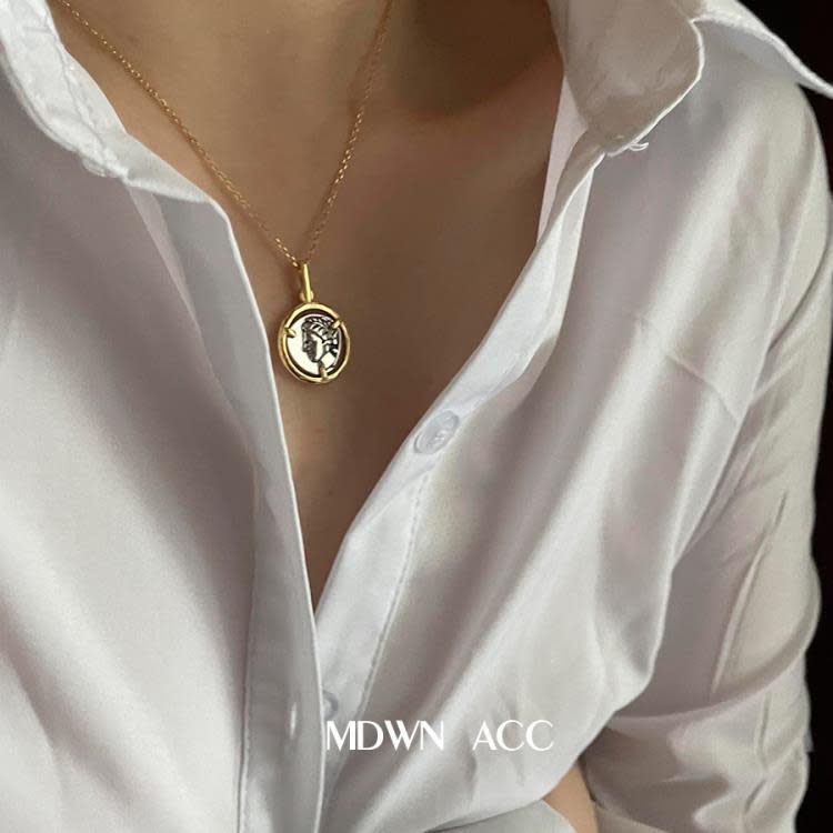 925純銀鍍金鑲嵌古幣款式項鍊女 時尚個性歐美潮流街頭疊搭鎖骨鍊-細節圖4