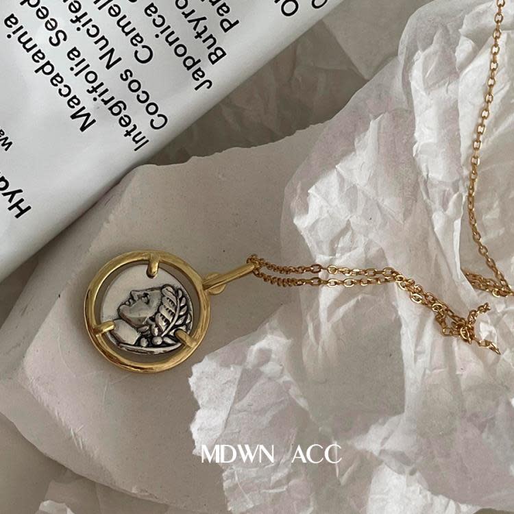 925純銀鍍金鑲嵌古幣款式項鍊女 時尚個性歐美潮流街頭疊搭鎖骨鍊-細節圖5