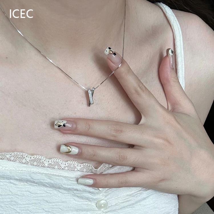 S925純銀幾何交叉項鍊女法式小眾設計高級感超閃鎖骨鍊爆款潮-細節圖2