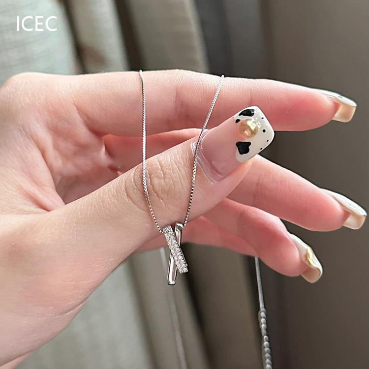 S925純銀幾何交叉項鍊女法式小眾設計高級感超閃鎖骨鍊爆款潮-細節圖3