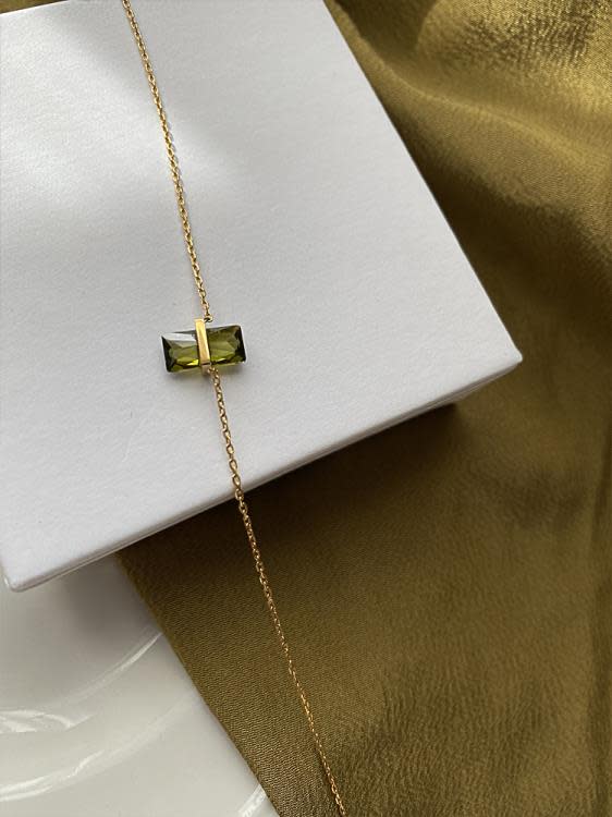 K88法式精致小眾時尚橄欖綠方鉆鎖骨鍊簡約顯氣質高級感項鍊-細節圖2