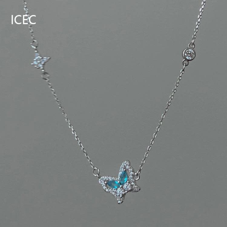 法式冰心藍蝴蝶設計師項鍊小眾設計簡約清冷感S925純銀甜酷鎖骨鍊-細節圖4