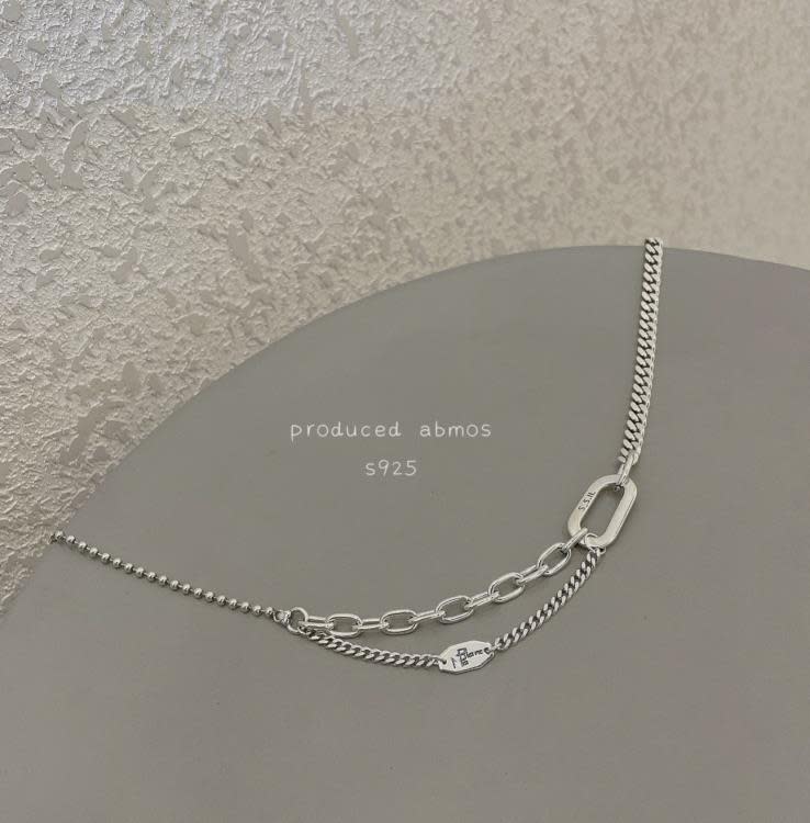 韓國s925純銀方框項鍊女輕奢高級設計感t恤鎖骨鍊個性銀飾-細節圖3