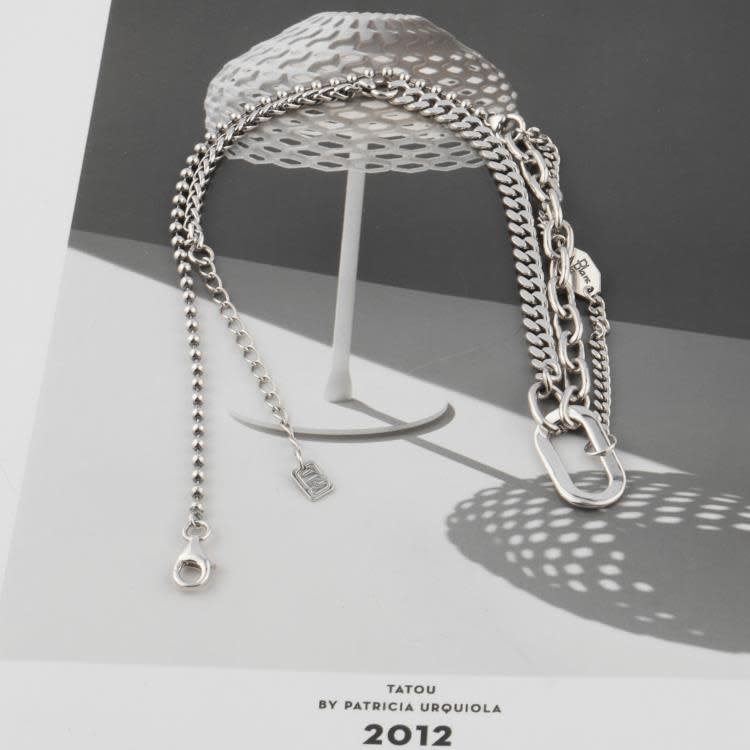 韓國s925純銀方框項鍊女輕奢高級設計感t恤鎖骨鍊個性銀飾-細節圖4