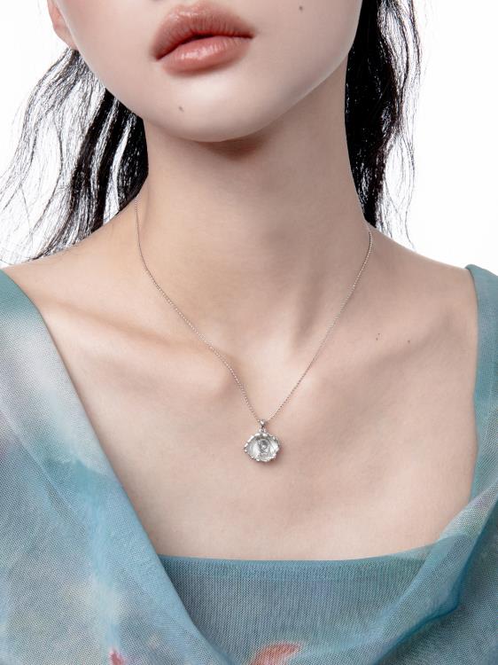 海神之淚原創貝殼水晶項鍊單吊墜素鍊小眾復古設計鎖骨鍊-細節圖5