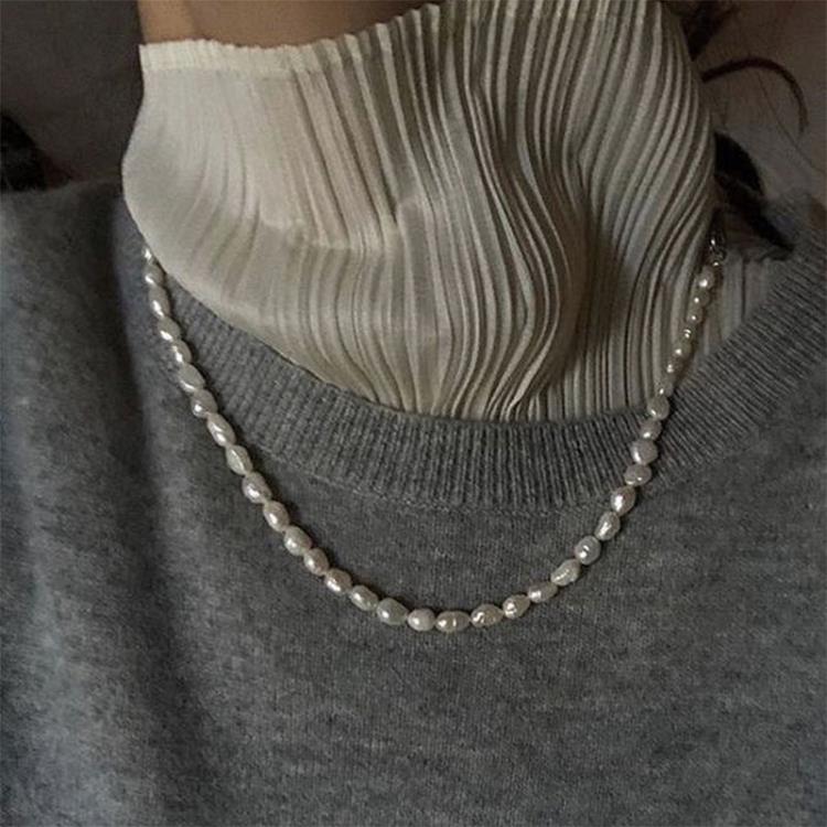 夏日專屬！純手工野生天然碎米珍珠項鍊氣質復古簡約頸鍊-細節圖2