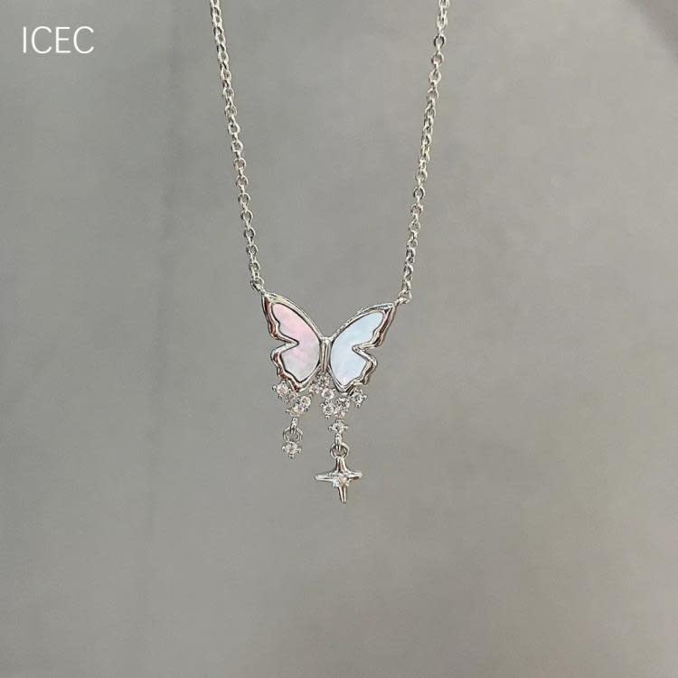 芒星流蘇蝴蝶項鍊夏日甜美少女感精致輕奢新款純銀鎖骨鍊女-細節圖2