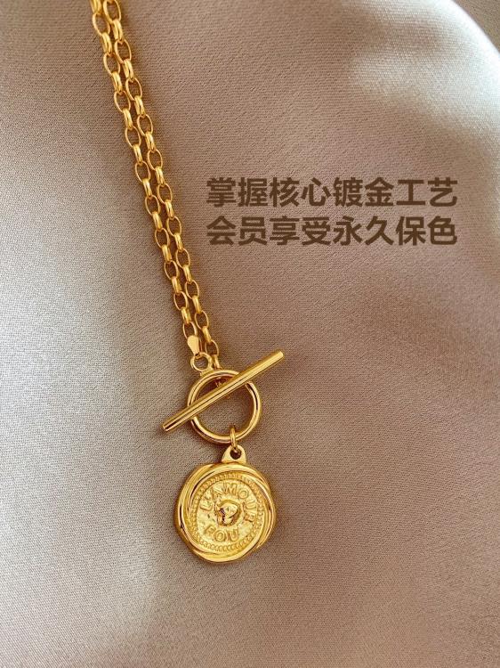 小香風手工vintage復古玫瑰花字母OT型鍊S925純銀鍍18K金項鍊耳釘-細節圖2