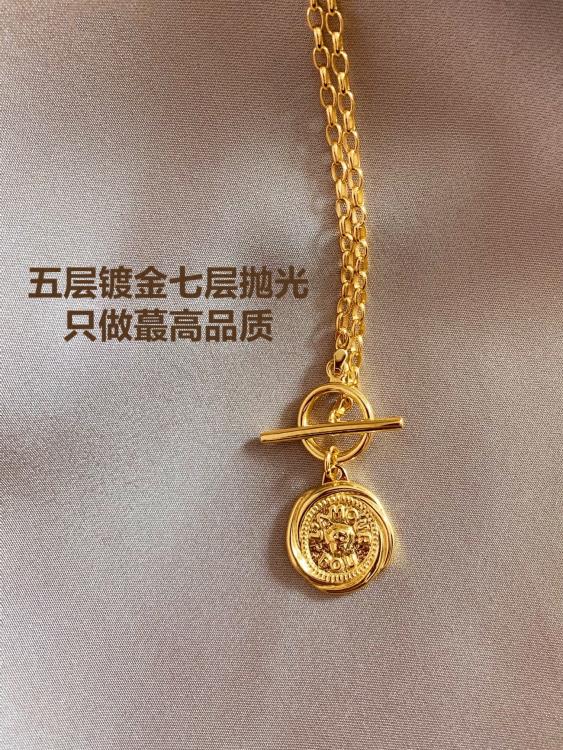 小香風手工vintage復古玫瑰花字母OT型鍊S925純銀鍍18K金項鍊耳釘-細節圖3