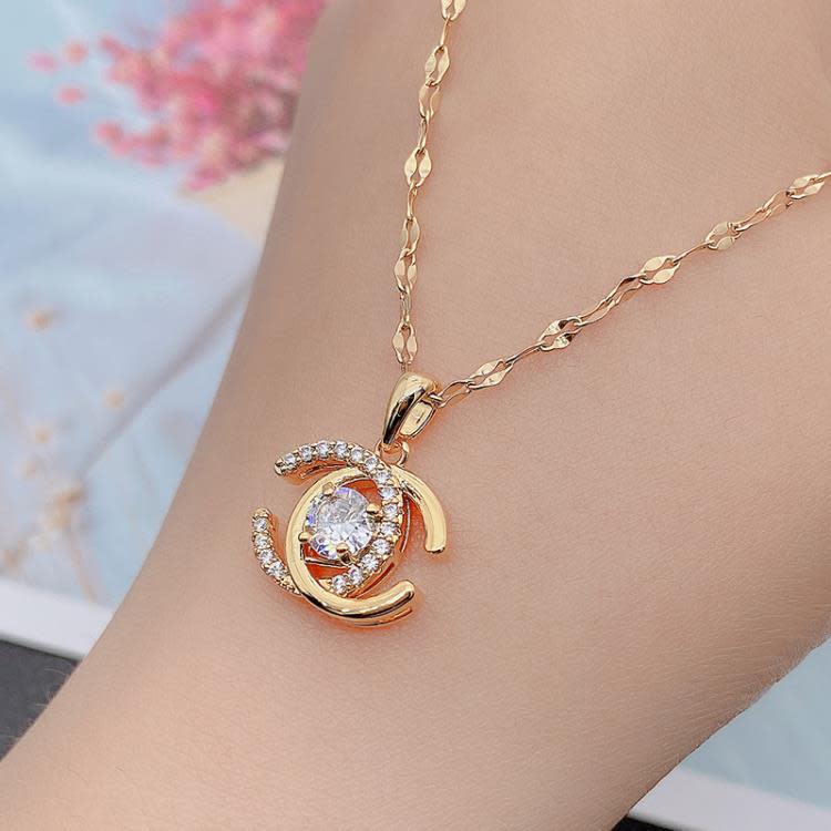 巴黎超吸睛雙C字母18K金項鍊十字鍊時尚簡約精致超仙鎖骨鍊潮-細節圖2