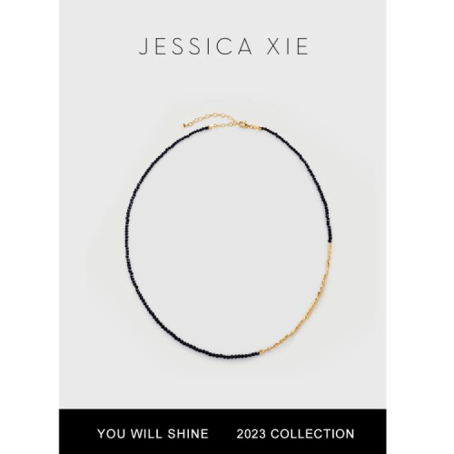 JESSICA XIE 流動美學歐美高級極簡肌理金豆拼接天然黑瑪瑙石項鍊