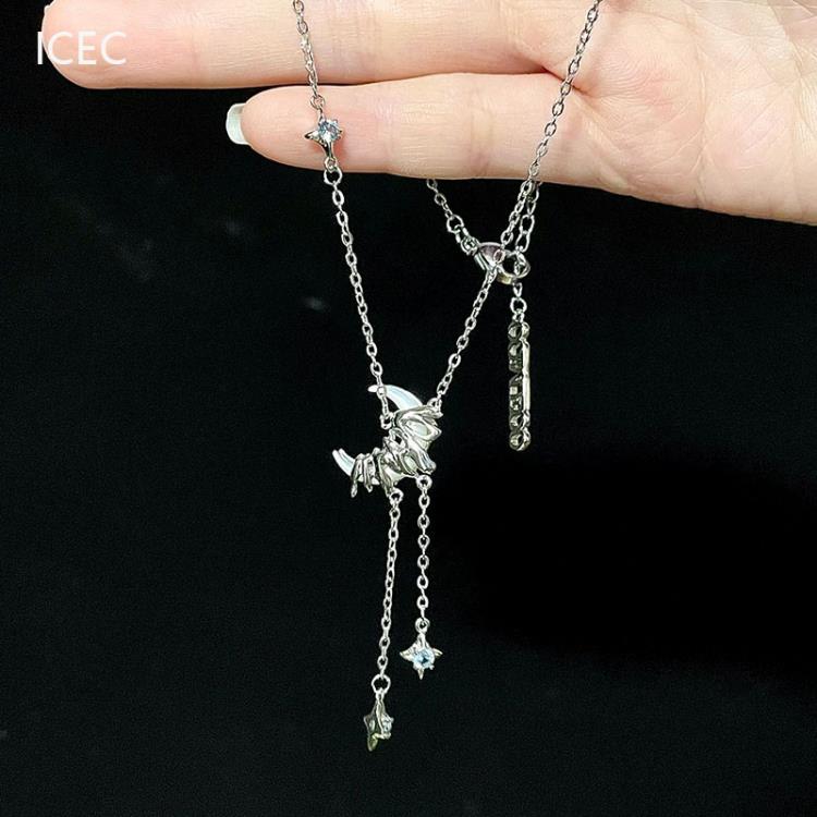 星月骨蘭小月牙吊墜項鍊女款小眾簡約清冷感S925純銀鎖骨鍊不掉色-細節圖2