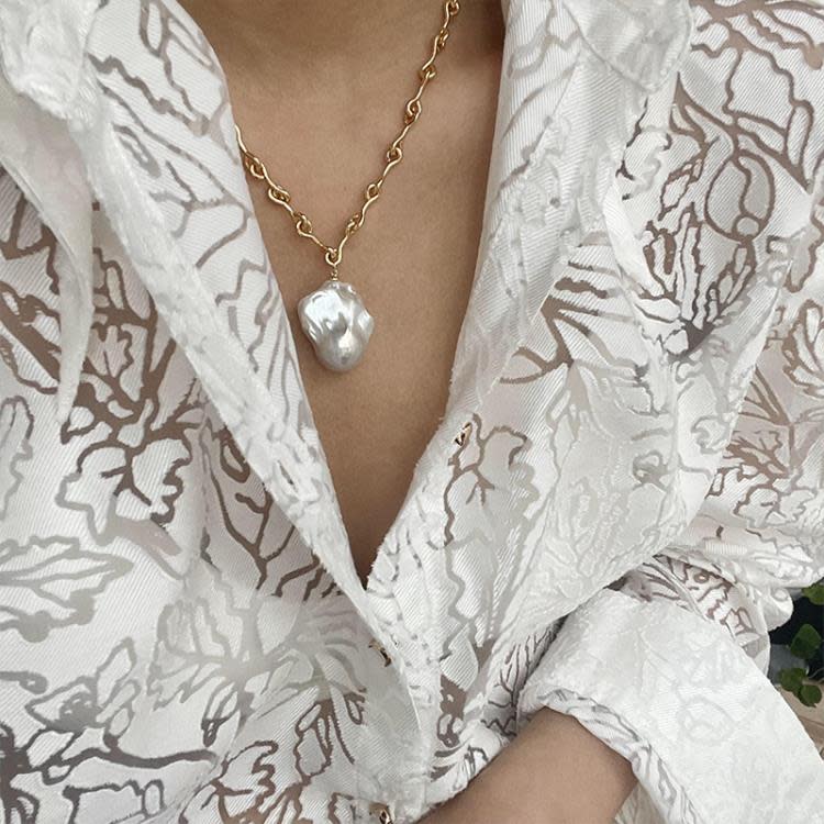 天然異形巴洛克珍珠項鍊法式復古氣質鎖骨鍊女輕奢小眾設計感-細節圖3