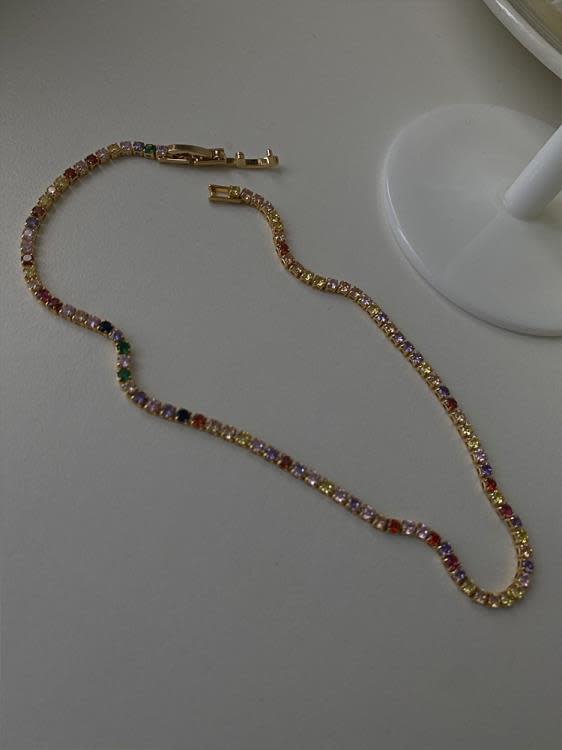 K66精致時尚小眾高級感彩鉆項鍊短款超閃氣質彩色滿鉆choker-細節圖3