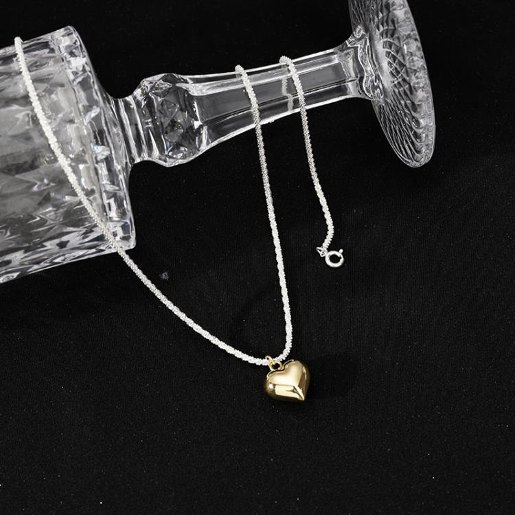 純銀愛心吊墜項鍊簡約輕奢鎖骨鍊新款潮夏季頸鍊-細節圖2