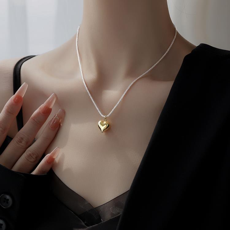 純銀愛心吊墜項鍊簡約輕奢鎖骨鍊新款潮夏季頸鍊-細節圖3