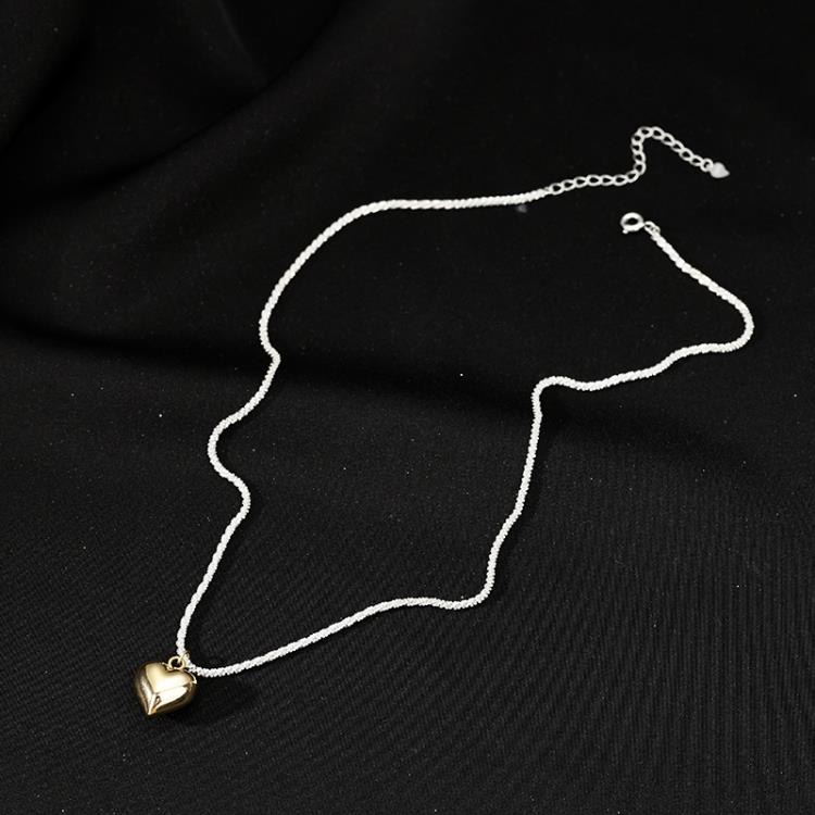 純銀愛心吊墜項鍊簡約輕奢鎖骨鍊新款潮夏季頸鍊-細節圖4