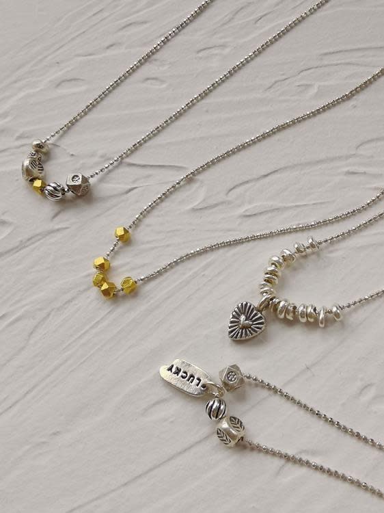 原創手作不規則老銀片層次感桃心復古s925純銀項鍊女鎖骨鍊-細節圖4