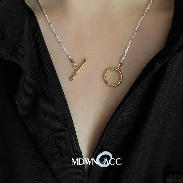 金銀撞色 極簡OT扣 925純銀項鍊女百搭素銀ins風潮人日韓鎖骨鍊-細節圖2