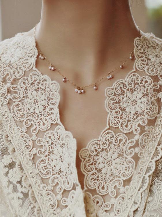 天然珍珠項鍊女ins米珠鎖骨鍊冷淡風輕奢小眾氣質吊墜新款-細節圖3