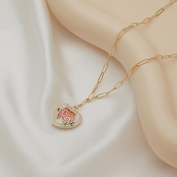 巴黎玫瑰愛心鍍18K金項鍊女小眾設計感復古花朵鎖骨鍊氣質頸鍊-細節圖2