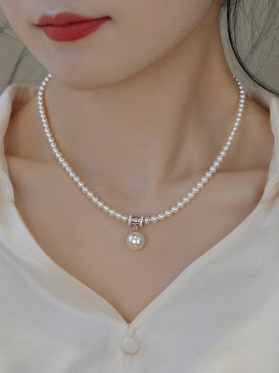 小蠻腰珍珠簡約氣質百搭輕奢S925銀真多麻灰高級感項鍊女-細節圖2