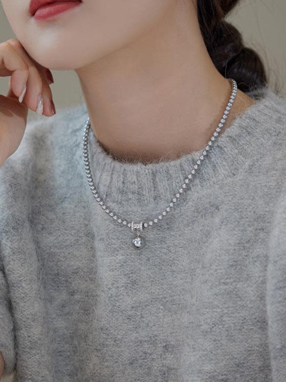 小蠻腰珍珠簡約氣質百搭輕奢S925銀真多麻灰高級感項鍊女-細節圖3