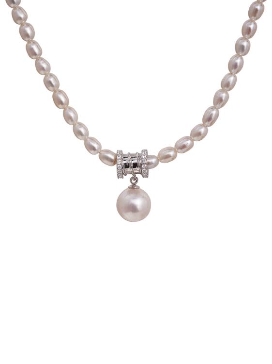 小蠻腰珍珠簡約氣質百搭輕奢S925銀真多麻灰高級感項鍊女-細節圖5