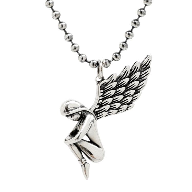 S925純銀復古天使項鍊男潮女ins嘻哈毛衣鎖骨鍊潮-細節圖3