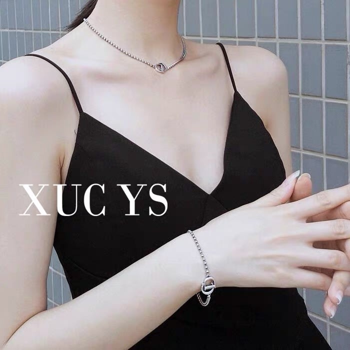 韓國925純銀項鍊女CD字母不對稱短款鎖骨鍊頸鍊搭配ins簡約-細節圖2