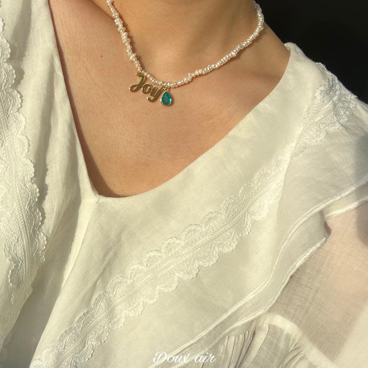 天然淡水keshi異形扁珍珠項鍊強光吊牌彩鉆墜鎖骨疊戴復古-細節圖2