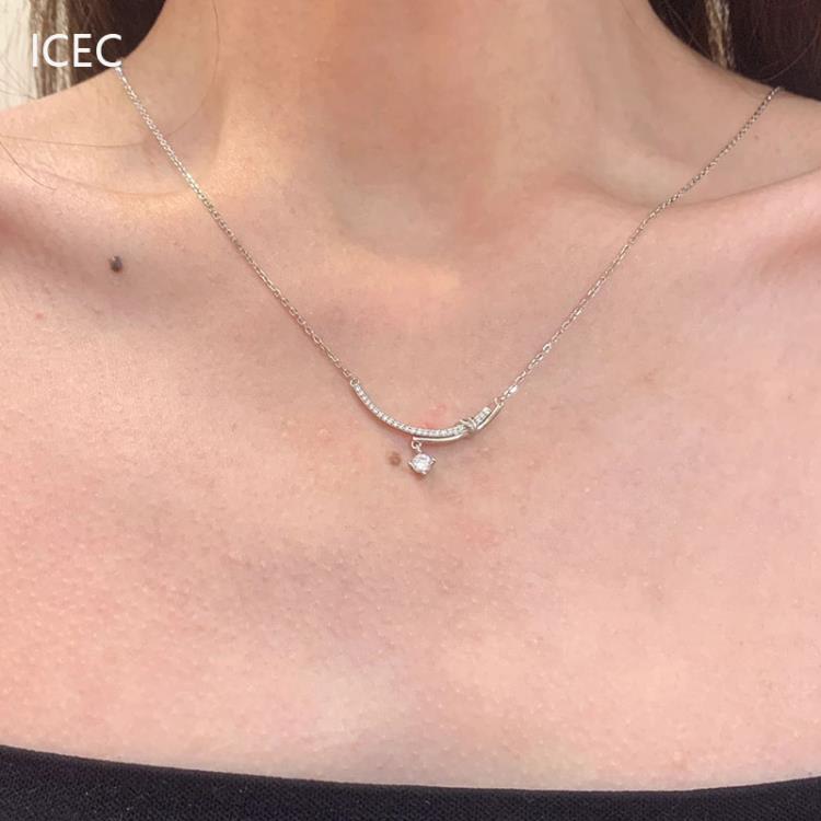 微笑鑲鉆項鍊輕奢小眾設計感冷淡風S925純銀設計師鎖骨鍊女不掉色-細節圖2